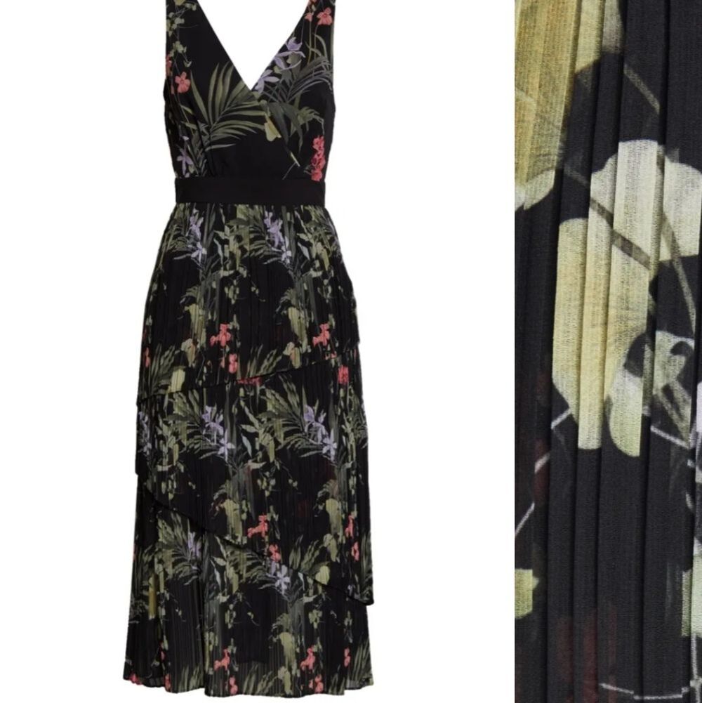 🍒NWOT🍒 TED BAKER TIERED PLEATED MIDI DRESS - Picture 10 of 13